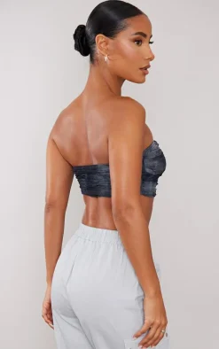 Charcoal Textured Twist Front Crop Top