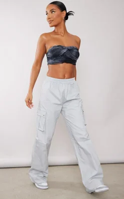 Charcoal Textured Twist Front Crop Top