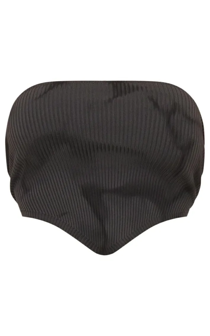 Charcoal Tie Dye Rib Knit Bandeau Crop Top