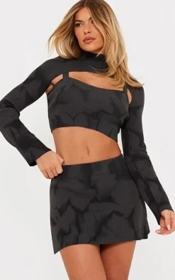 Charcoal Tie Dye Rib Knit Mini Skirt