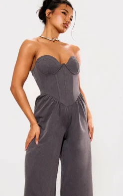 Charcoal Underwire Corset Detail Tailored Jumpsuit