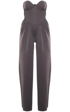 Charcoal Underwire Corset Detail Tailored Jumpsuit