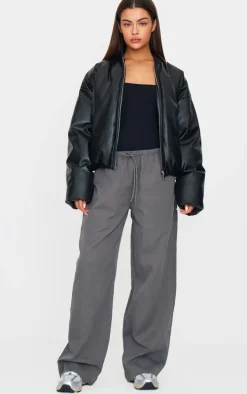 Charcoal Woven Drawstring Waist Low Rise Relaxed Pants