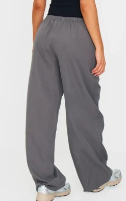 Charcoal Woven Drawstring Waist Low Rise Relaxed Pants