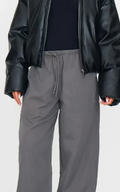 Charcoal Woven Drawstring Waist Low Rise Relaxed Pants