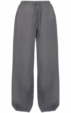 Charcoal Woven Drawstring Waist Low Rise Relaxed Pants