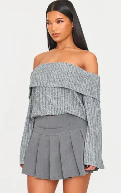Charcoal Woven Dropped Waist Pleated Detail Mini Skirt