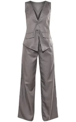Charcoal Woven Vest Tailored Wide Leg Jumpsuit