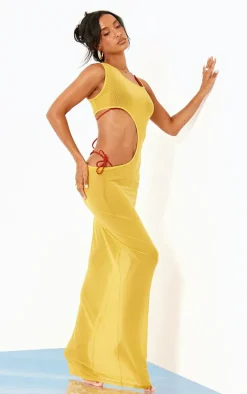 Chartreuse Mesh Cut Out Maxi Beach Dress