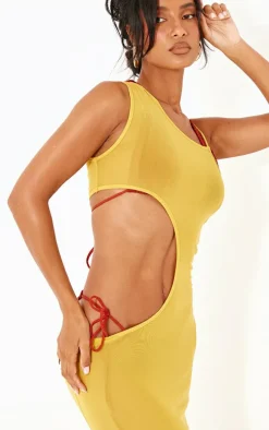 Chartreuse Mesh Cut Out Maxi Beach Dress