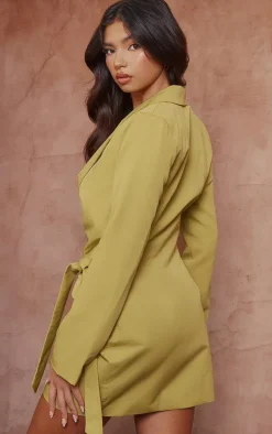 Chartreuse Plunge Tie Blazer Dress