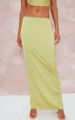 Chartreuse Satin Mid Rise Maxi Skirt