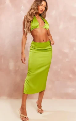 Chartreuse Satin Tie Front Triangle Bralet