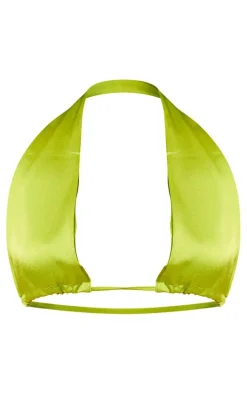 Chartreuse Satin Tie Front Triangle Bralet