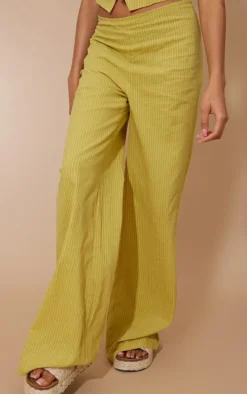 Chartreuse Stripe Linen Look Straight Leg Pants