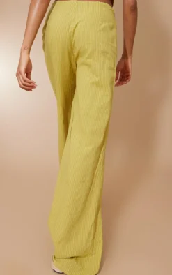 Chartreuse Stripe Linen Look Straight Leg Pants