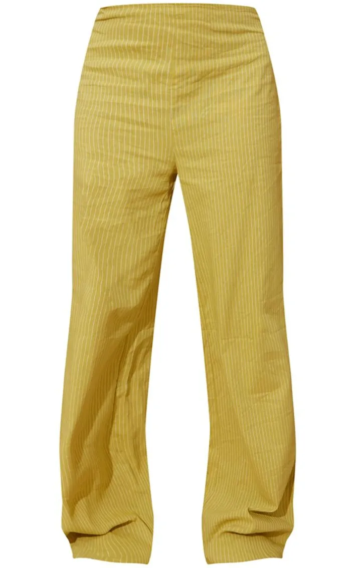 Chartreuse Stripe Linen Look Straight Leg Pants
