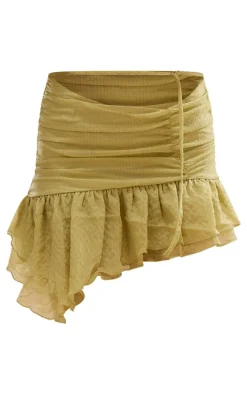 Chartreuse Textured Chiffon Ruffle Hem Mini Skirt