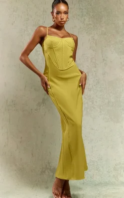 Chartreuse Textured Corset Strappy Midaxi Dress