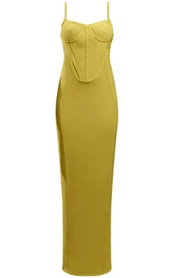 Chartreuse Textured Corset Strappy Midaxi Dress