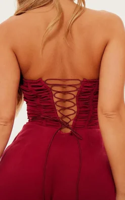 Cherry Red Bandeau Corset Lace Up Back Romper