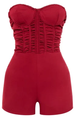 Cherry Red Bandeau Corset Lace Up Back Romper