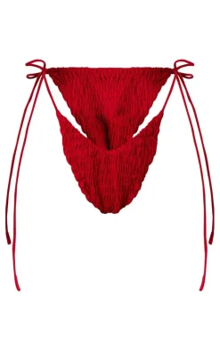 Cherry Red Crinkle Tie Side Bikini Bottoms