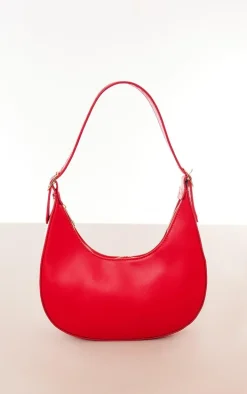 Cherry Red Curved PU Shoulder Bag