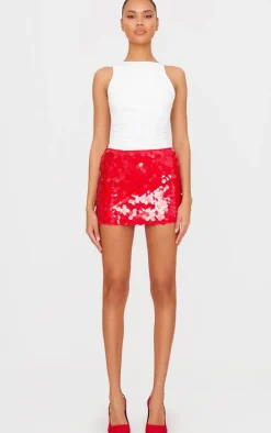 Cherry Red Disc Sequin Mini Skirt