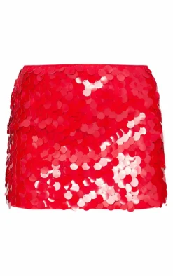 Cherry Red Disc Sequin Mini Skirt
