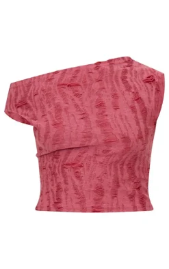 Cherry Red Distressed Asymmetric Top