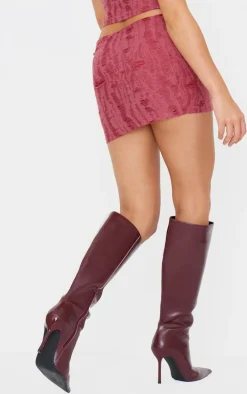 Cherry Red Distressed Asymmetric Micro Mini Skirt