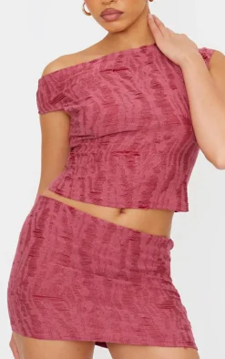 Cherry Red Distressed Asymmetric Micro Mini Skirt