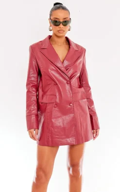 Cherry Red Faux Leather Oversized Blazer Dress