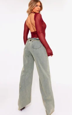 Cherry Red Mesh Backless Bodysuit