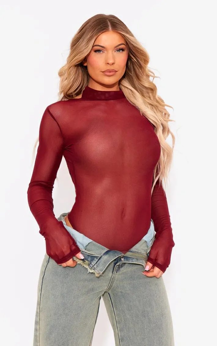 Cherry Red Mesh Backless Bodysuit