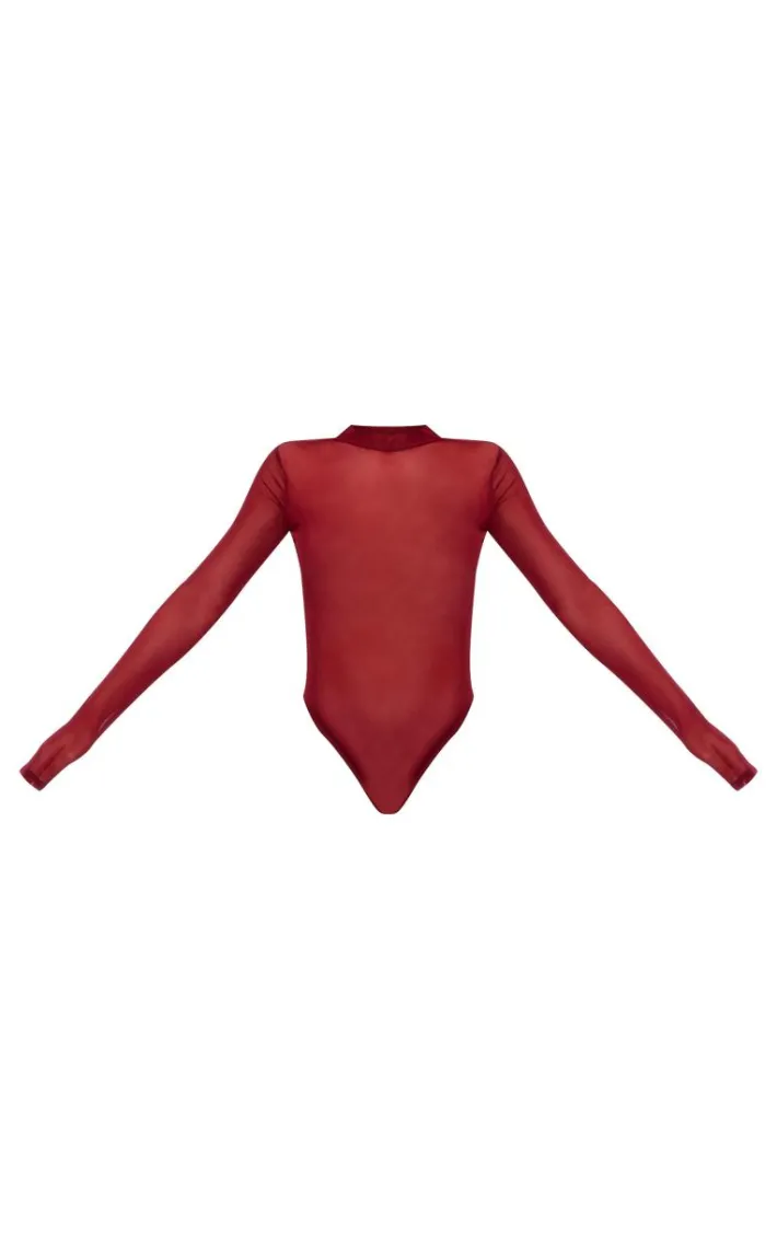 Cherry Red Mesh Backless Bodysuit