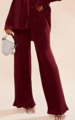 Cherry Red Plisse High Waisted Wide Leg Pants