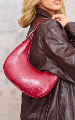 Cherry Red Pu Curved Shoulder Bag
