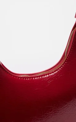 Cherry Red Pu Curved Shoulder Bag