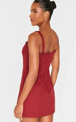 Cherry Red Woven Pearl Mini Dress