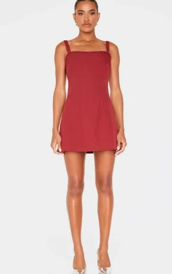 Cherry Red Woven Pearl Mini Dress