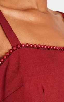 Cherry Red Woven Pearl Mini Dress