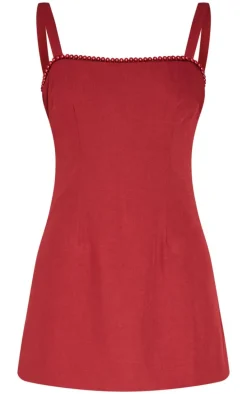 Cherry Red Woven Pearl Mini Dress