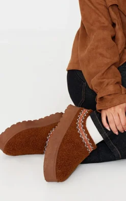 Chestnut Borg Round Toe Slip On Stitched Flats