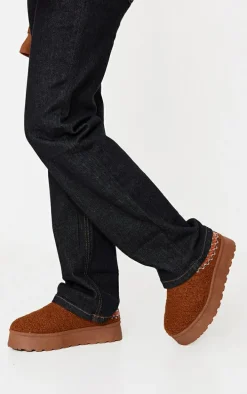 Chestnut Borg Round Toe Slip On Stitched Flats