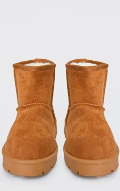 Chestnut Faux Suede Cleated Ankle Boots