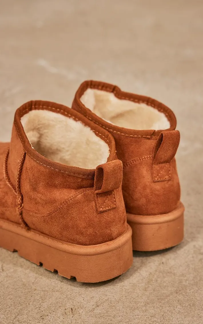 Chestnut Faux Suede Cleated Mini Ankle Boots
