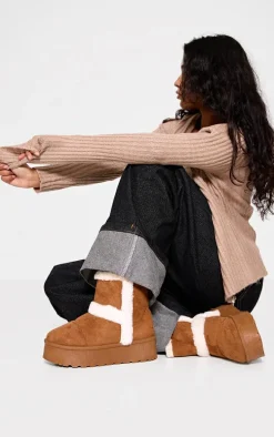 Chestnut Round Toe Faux Fur Ankle Boots