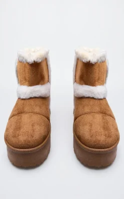 Chestnut Round Toe Faux Fur Ankle Boots